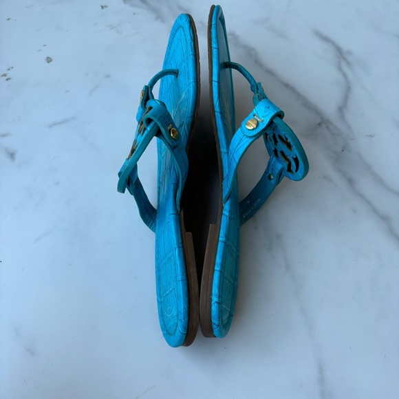Tory Burch Flip Flops Miller Turquoise Leather Sandals - Picture 7 of 10